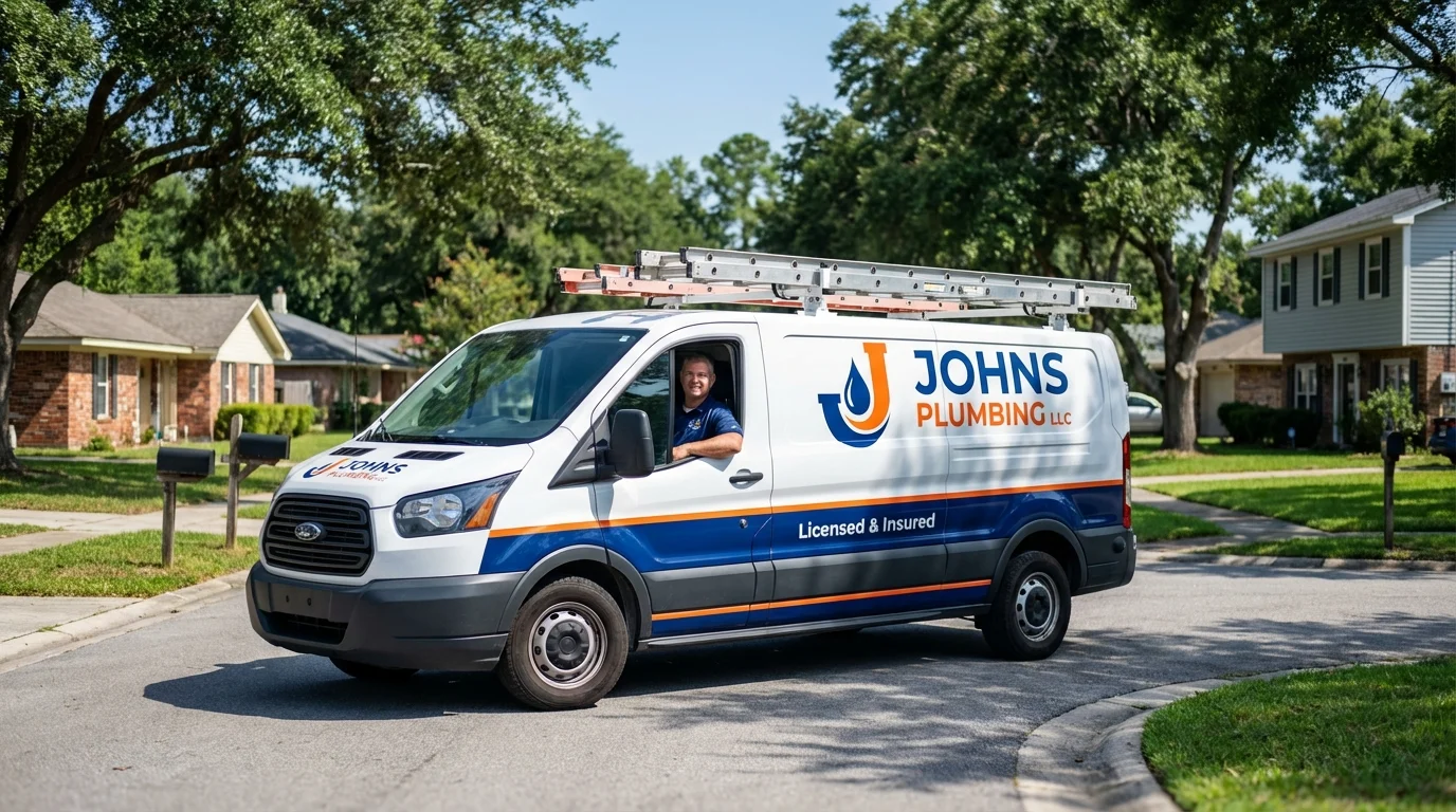 Johns Plumbing LLC service van in Grafton, NH