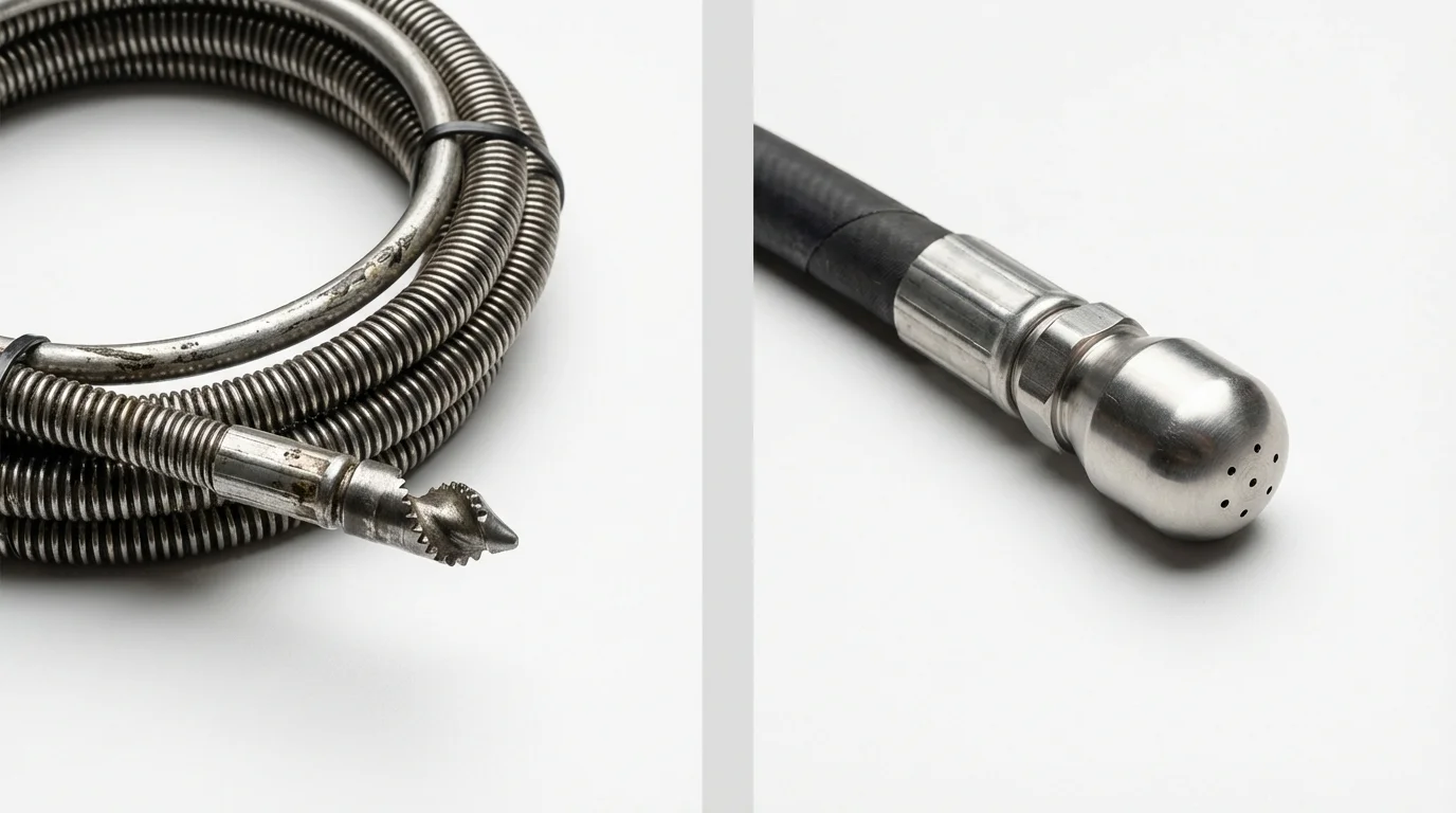 Drain snake cable and hydro jetting nozzle used for drain cleaning in Grafton, NH