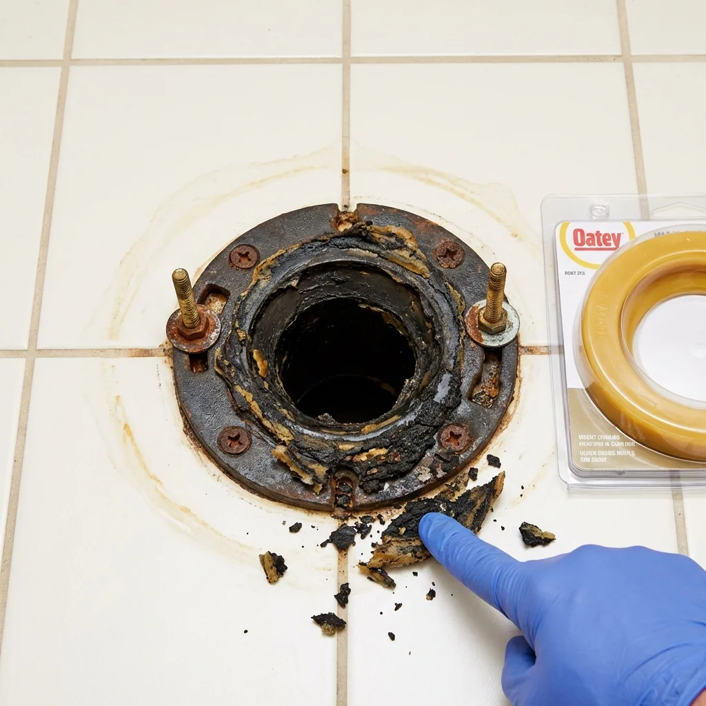 Failed wax ring showing water seepage at the base of a toilet in a Grafton, NH home