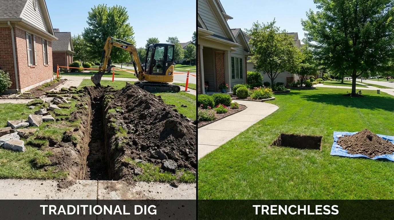 Trenchless sewer repair with minimal yard damage versus traditional excavation in Grafton, NH